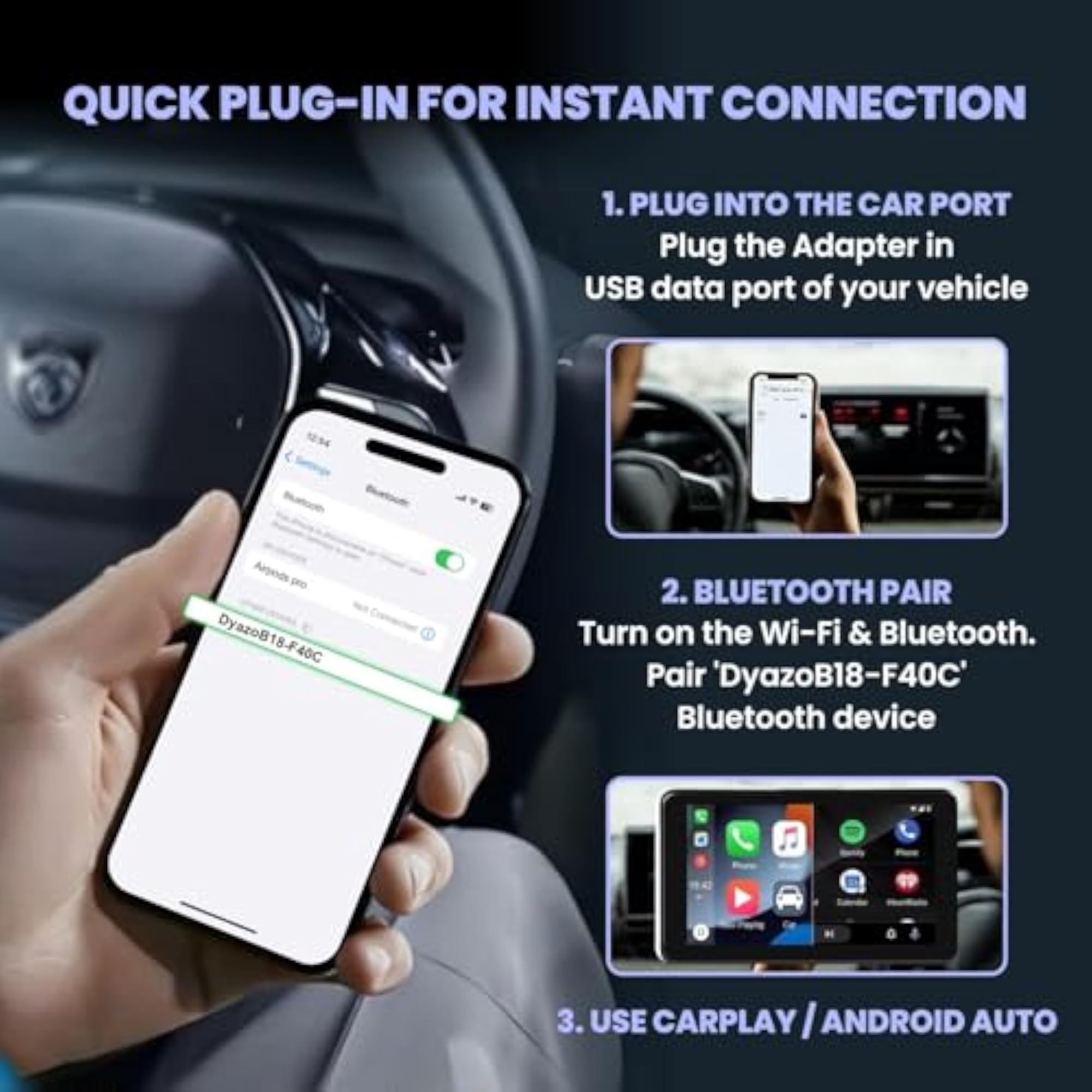 2-in-1 Wireless CarPlay & Android Auto Adapter Converts Wired to Wireless